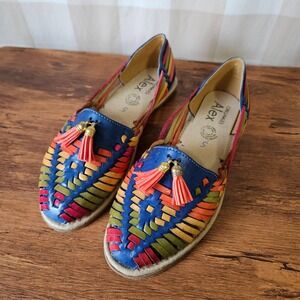 Handmade Alex Originals Woven Rainbow Leather Huarache Flats Sandals Size 7